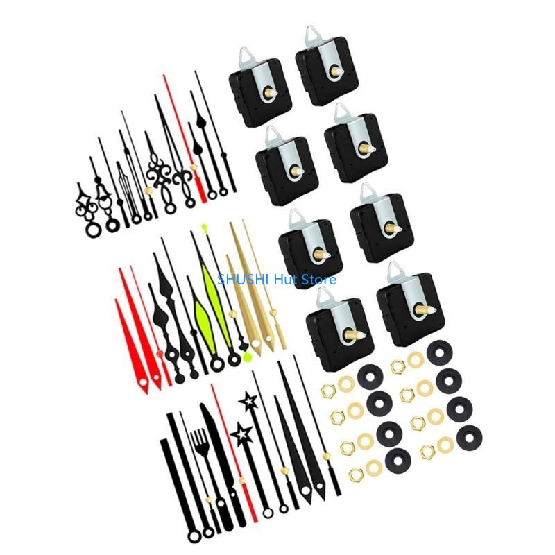 Customizable Wall Clock Movement Kits 8Pcs Quiet Quartzs Clock Motor with 12 Different Hands Set 13/18/24mm Shaft Length D57B