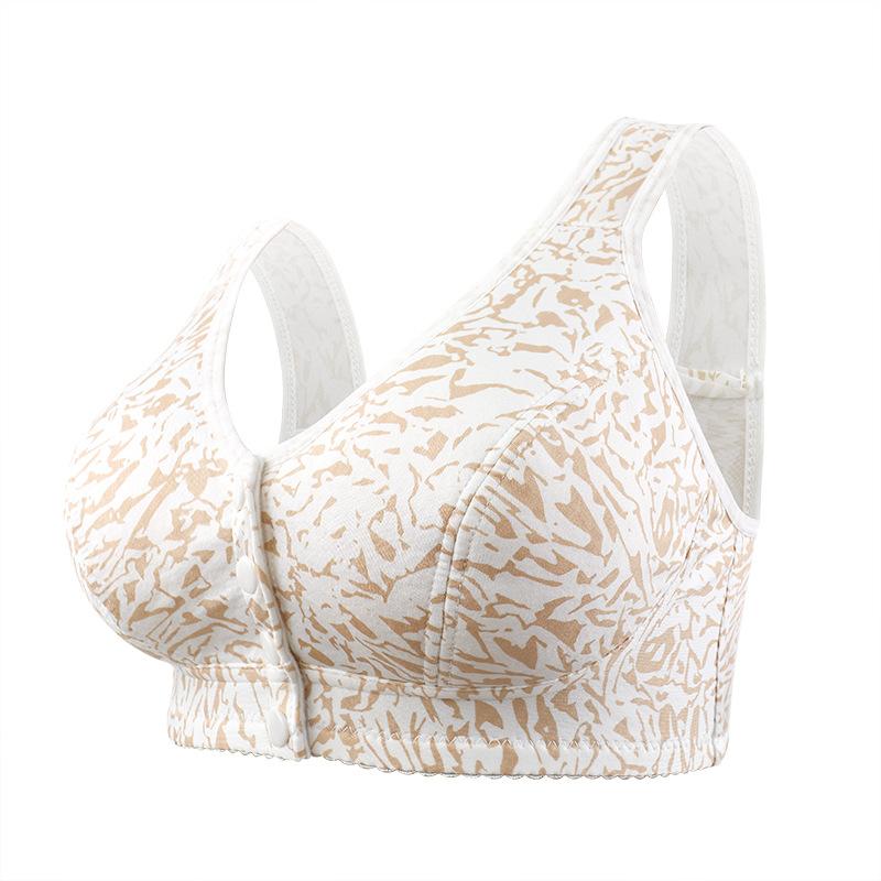 New Soft Cotton Thin Cup Front Buckle Underwear Women's Printed Lines No Steel Ring Vest Type Large Size Bra