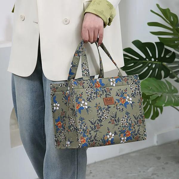 WTEMPO Aluminum Foil Insulated Work Hand-carried Lunch Bags Canvas Lunch Box Handbags Ethnic Style Retro Mommy Bags