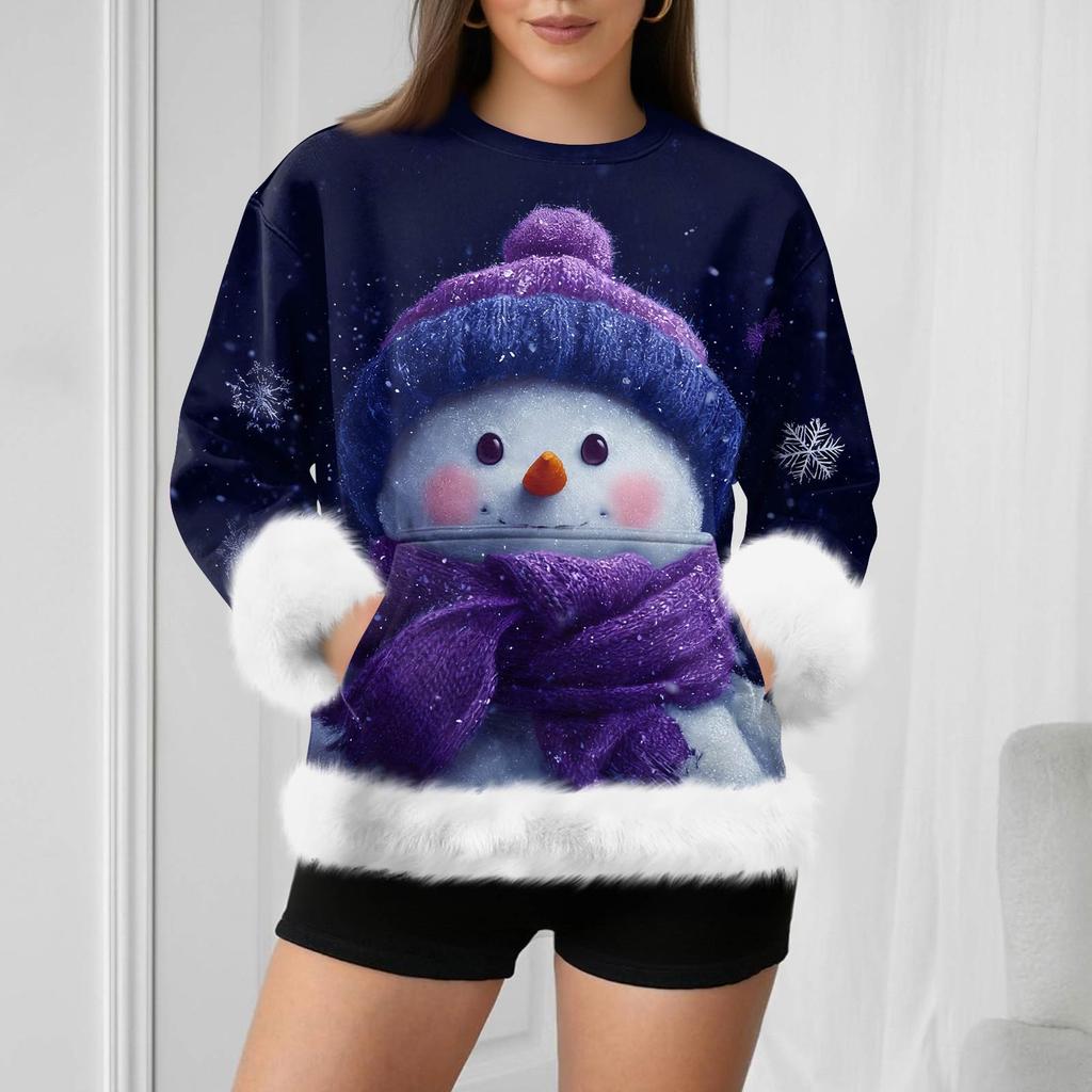 Dámská ležérní mikina s dlouhým rukávem a vánočním potiskem sněhuláka