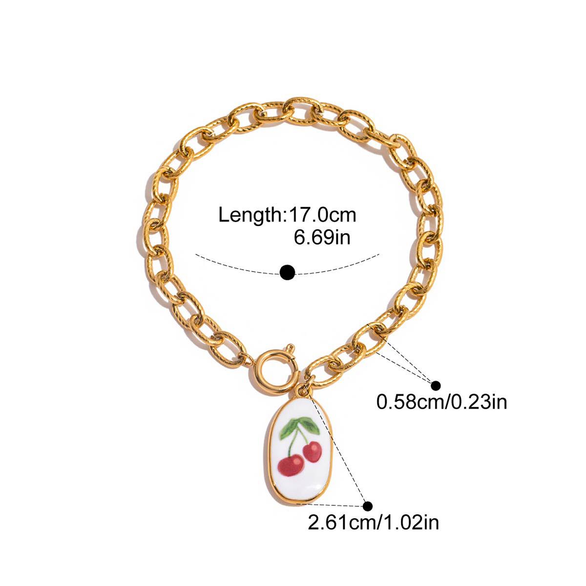 

Yori Stainless Steel 18K Gold PVD Plated Oil Drop Print Cherry Bracelet Metal Rust Proof Fashion Wrist Jewelry Bijoux