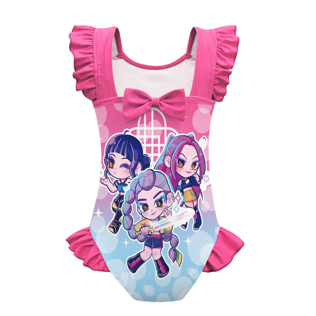 Παιδικό Κοριτσίστικο Anime Κινούμενα Σχέδια K-Pop Rumi Zoey Mira Πριτ Ρούχα Κολύμβησης Μαγιό Αμάνικο Ολόσωμο με Βολάν