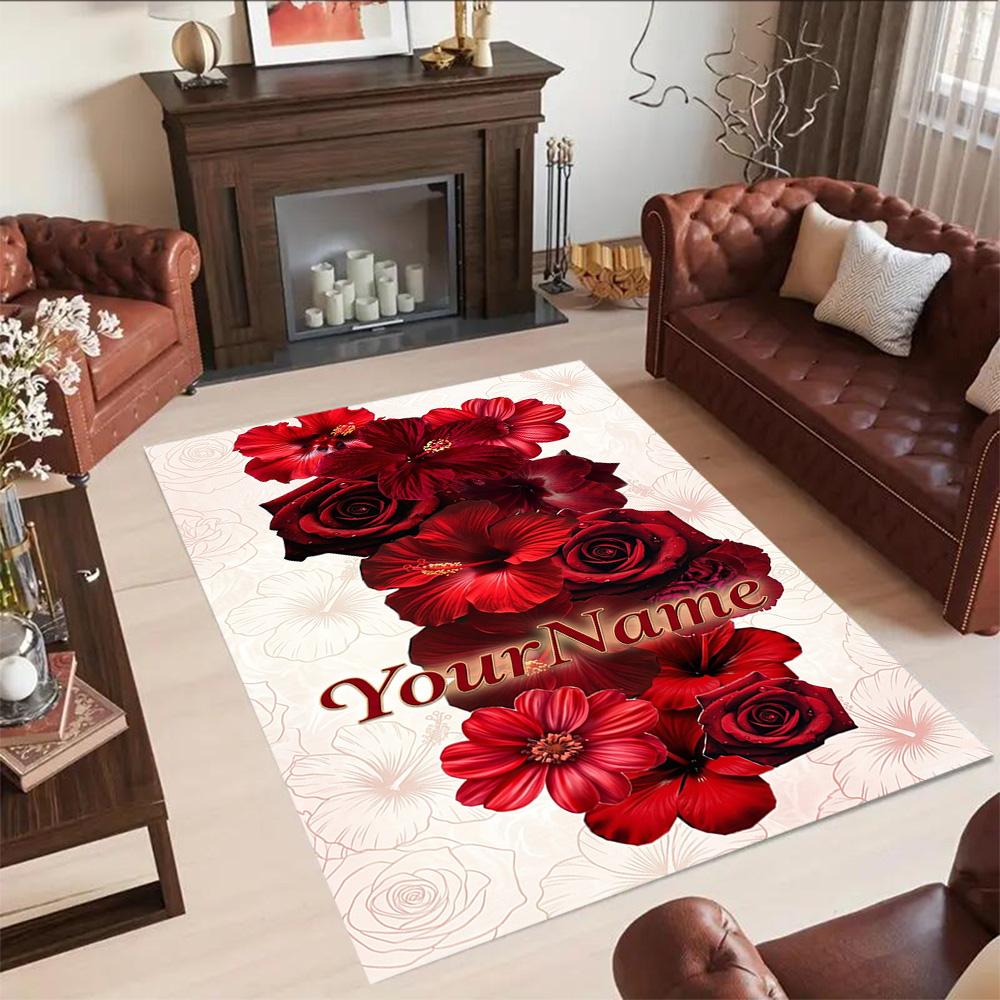 Rose Customize Your Name Area Rug Suitable for Dining Room Playrooms Dormitory Outdoor Anti-slip Rug Office Home Decor Wedding Party Gift