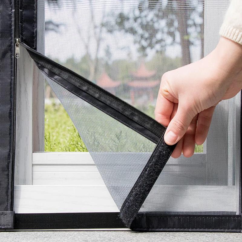 Mosquito Proof Zipper Screen Window Self Installing Non Perforated Mesh with Multiple sizes,Thin Mesh Invisible Gla Curtains