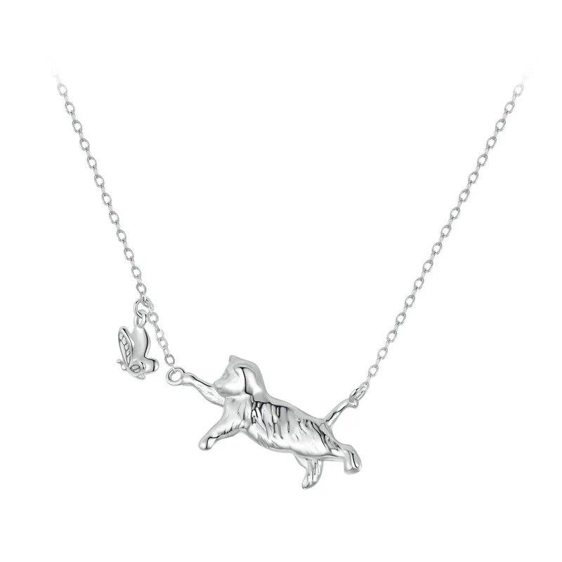 

BAMOER, стерлинговое серебро 925 пробы, ожерелье с подвеской в ​​виде милого кота, цепочка на шею с летающей бабочкой для женщин и девочек, повседневное ношение ювелирных украшений SCN514