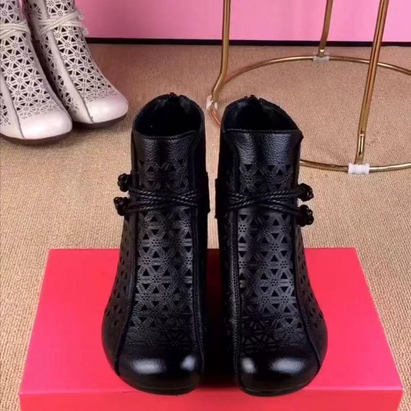 Flat bottom leather hollow short boots women's spring new mesh mesh soft sole thick heel retro Martin cool boots women