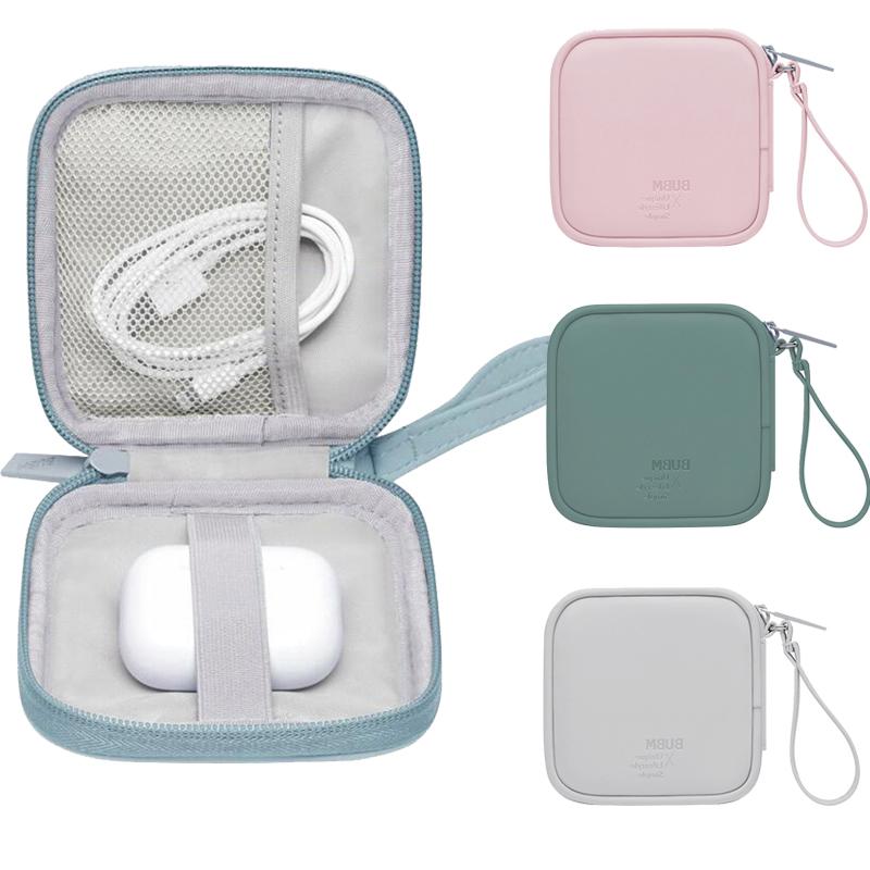 Solid Color Simple Lightweight Earphone Bag Large Capacity Waterproof and Scratch-resistant PU Skin-feel Mini Earphone Bag