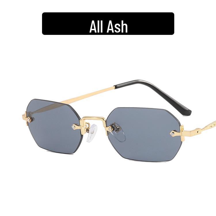 2022 Polygonal Rimless Sunglasses: Small Frame, European & American Style, Trendy Street Fashion As Shown полностью серый