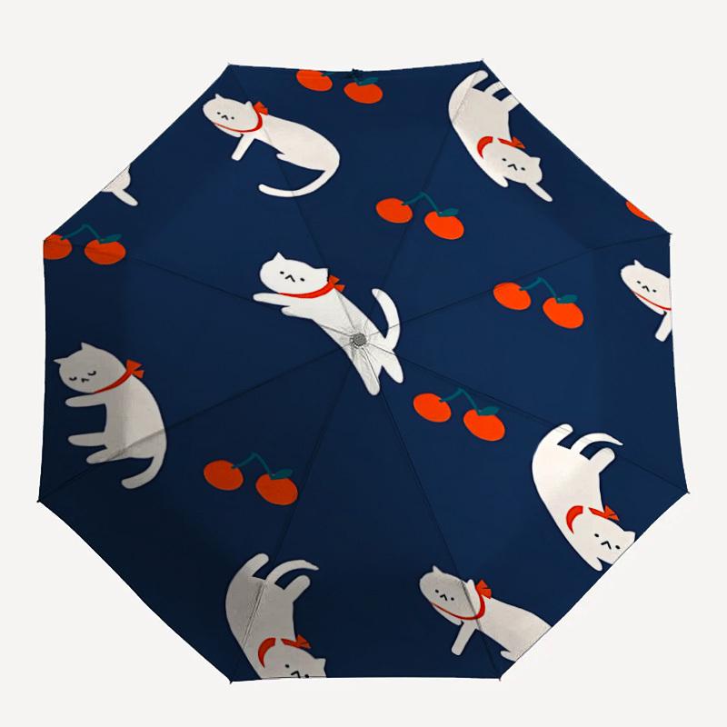 

1pc Cherries Cats Fashionable Automatic Opening/Closing Folding Umbrella with 8 Bones, Windproof Portable, Daily Use106