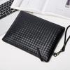 Men's Woven Leather Clutch Wallet - Large Capacity Soft Handbag & Phone Holder