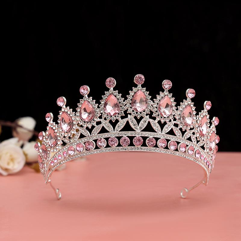 European & American Luxury Red Crystal Bridal Crown for Weddings & Birthdays