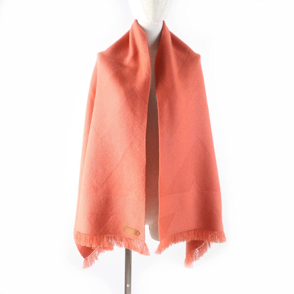 Pristine HERMES Scarf Grand Chevron Leather Logo Patch and Fringe Scarf Cashmere Used