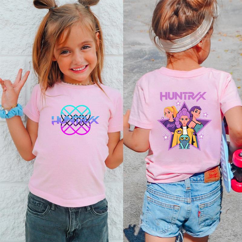 Kpop Hunter Girls' Korean Printed Short Sleeve Medium to Small Kids' T-Shirt