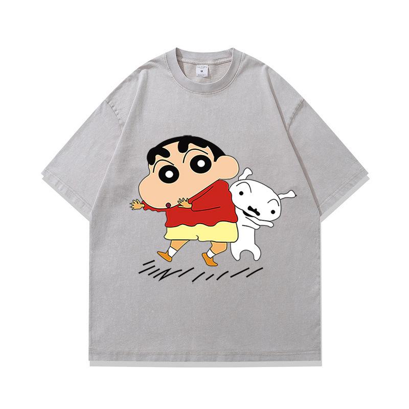 Tide Brand American Retro Fried Color Old Short-Sleeved T-Shirt Japanese Animation Printing Multi-Color Heavy Cotton Half-Sleeve