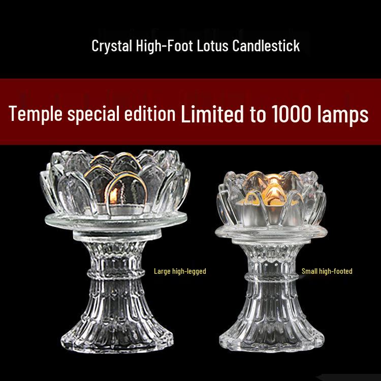 Buddha Offering Lamps: Smokeless Edible Ghee High-Foot Lotus Glass Candlestick Holder
