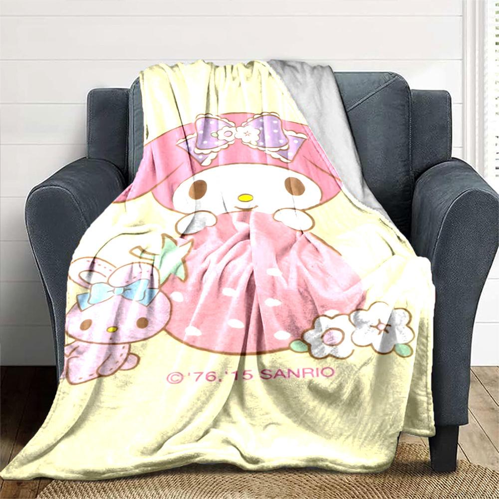 1pc My Melody Strawberry blanket Lightweight Flannel Throw for Sofa Bed Travel Camping Livingroom Office Couch Chair