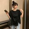 Women's Short Sleeve T Shirt Round Neck Casual Plus Size Drawstring Irregular Split Hem Loose Fit Top