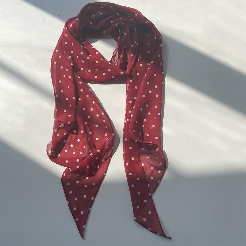 Retro Sweet Polka Dots Print Chiffon Scarf Women'S  All-Match Belt Scarf