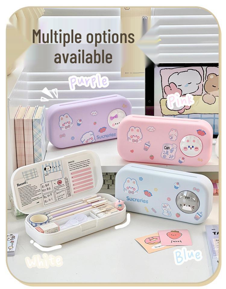 Cartoon Rabbit Pencil Case for Girls - Cute Stationery Storage Box for Elementary School Students