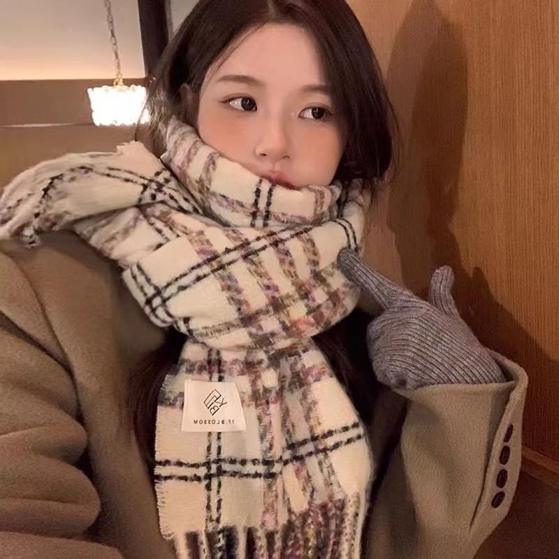 Autumn And Winter Plaid Scarf Thickened Imitation Cashmere Shawl Female Student Couple Warm Scarf
