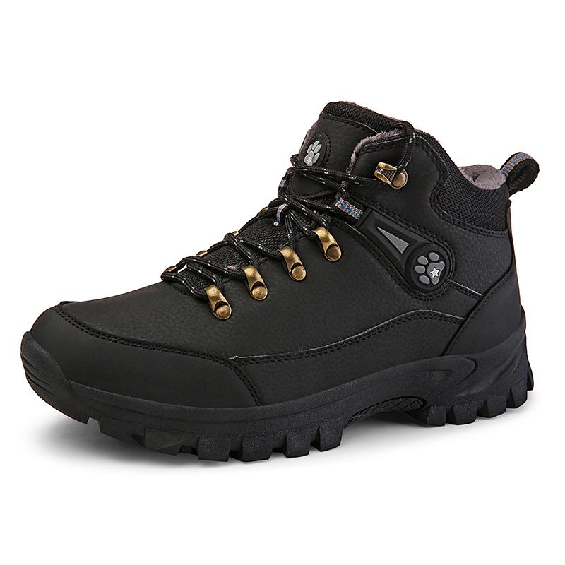 Men's Winter Snow Boots Fashion Waterproof Leather Casual Sneakers Plus Cotton Warm Hiking Boots Outdoor Work Shoes for Men