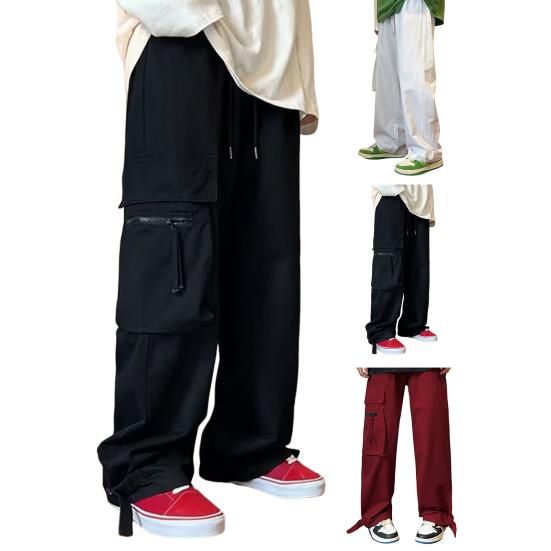 Herren Cargo-Hose Unifarben Kordelzug Mehrere Taschen Locker Streetwear Herbst Winter Hip Hop Baggy Cargo-Hose für den täglichen Gebrauch