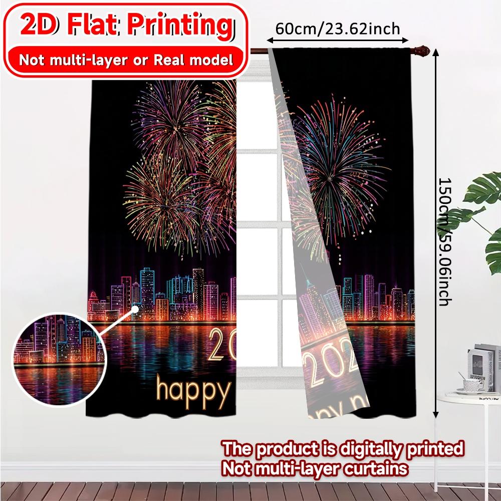 2D Flat Printing  2pcs NewYearCelebration Contemporary Modern Curtains Versatile Polyester Fabric Curtains Outdoor