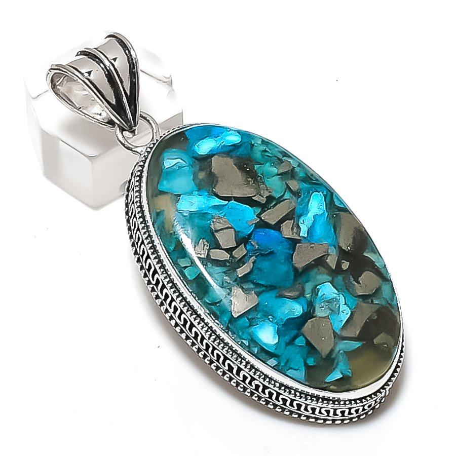 

Natural Pyrite Turquoise Gemstone 925 Sterling Silver Jewelry Pendant 2.44 N7F99