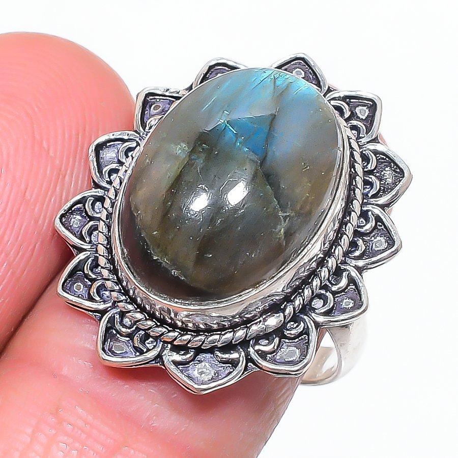 

Natural Labradorite Gemstone 925 Sterling Silver Jewelry Ring Size 8.5 z6P22