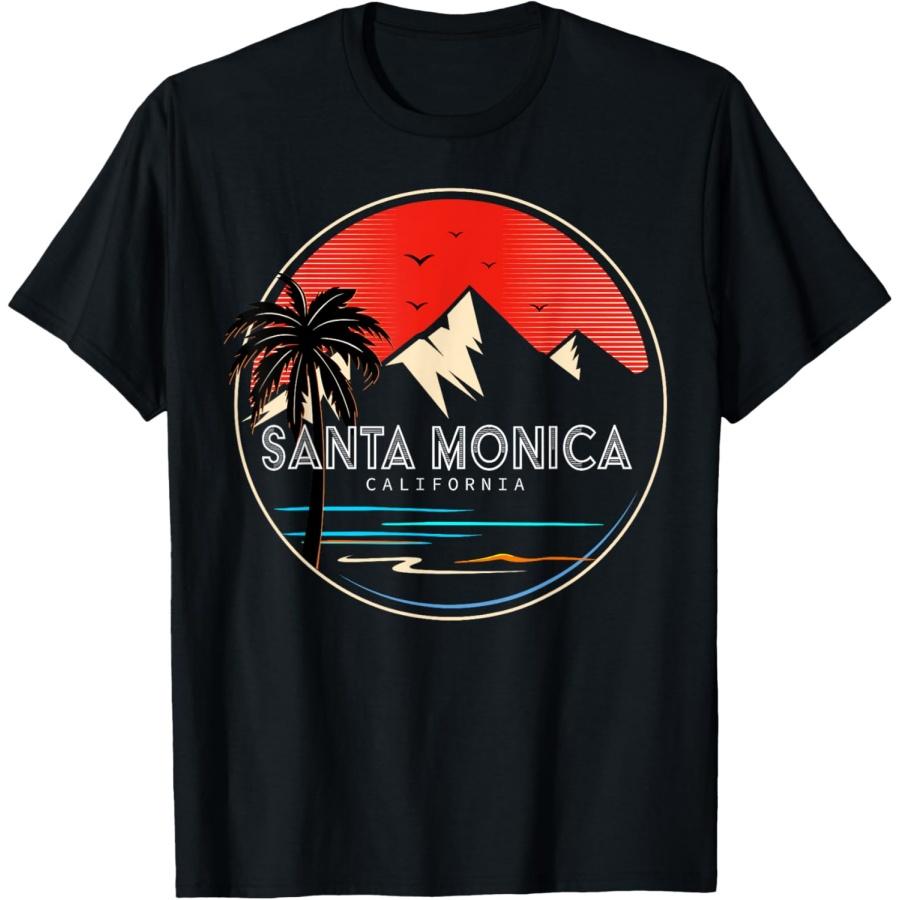 Retro Santa Monica Beach California Wave Surfing T-Shirt S