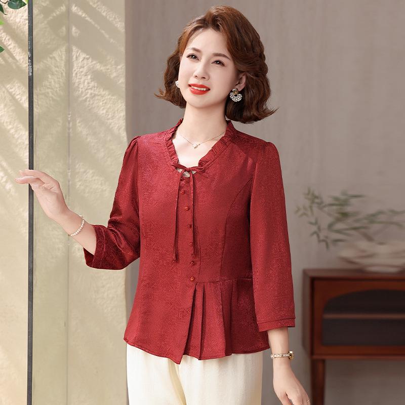 

2026 Spring/Summer Versatile Loose Casual Shirt for Middle-Aged Mothers - Slimming and Fashionable Design XL (90-105 jin) красный