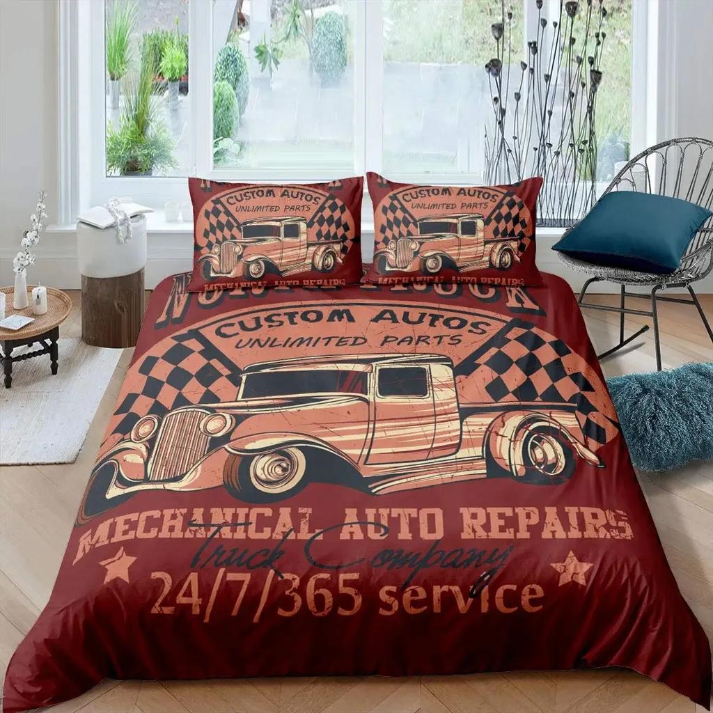 Comforter Vintage Classic Car Automobile Mechanic Nostalgic 50S Bedding Set Twin Queen King Full Polyester
