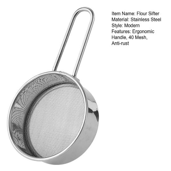 Stainless Steel Flour Sieve Filter Handheld Mini 40 Mesh Sugar Powder Strainer Sifter Baking Cooking Kitchen Accessories