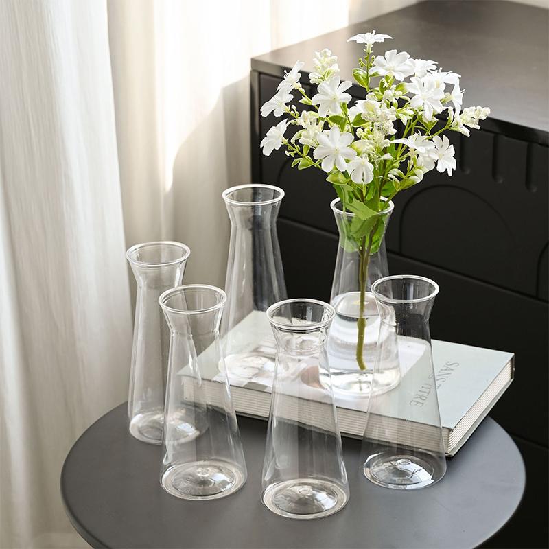 1Pc Plastic Striped Vases Transparent Vases Large-Bellied Vase For Wedding Banquets, Festivals And Home Table Decoration