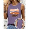 Women's sleeveless vest T Shirt WISDOM Color block hand-lettered print casual crew neck top Soft, skin-friendly, breathable, comfortable, machine
