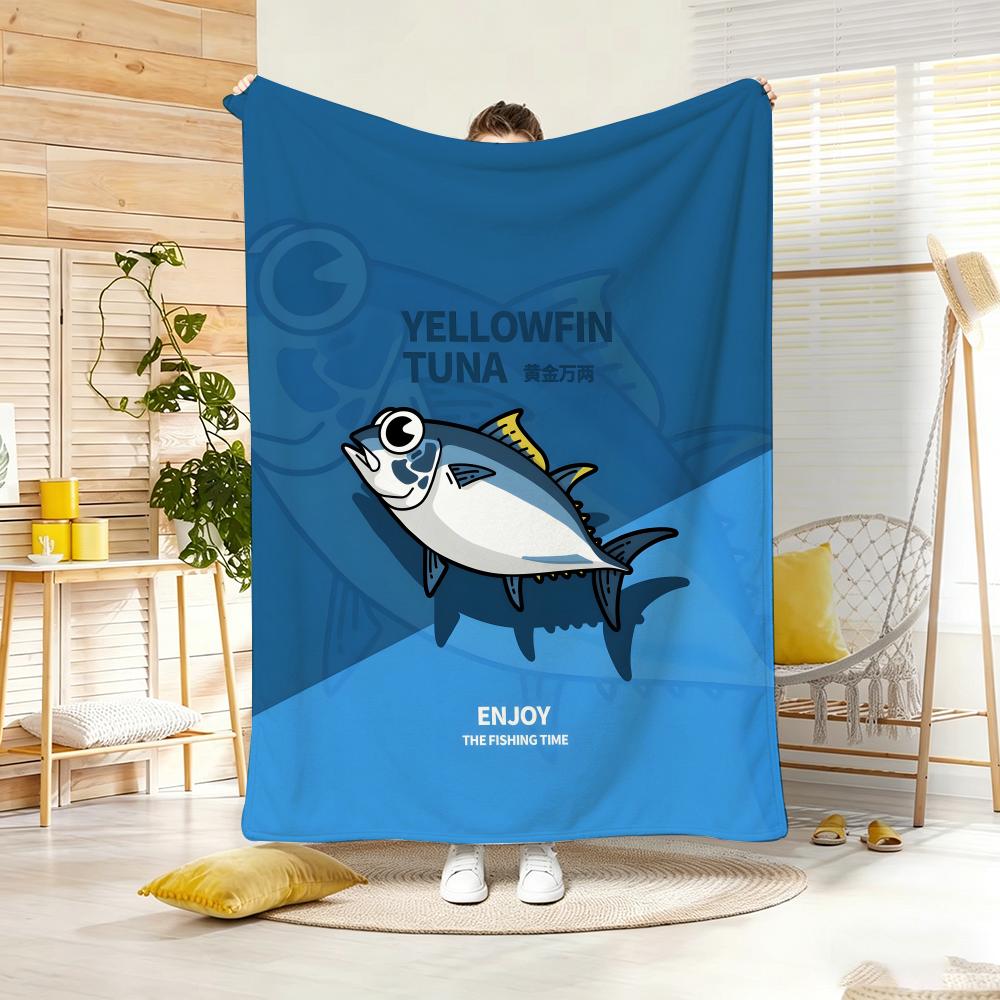 Cartoon F-Freshwater Game Fish Fishing Throw Lightweight 240G Flannel Blanket Soft Skin-Friendly For Summer Cooling