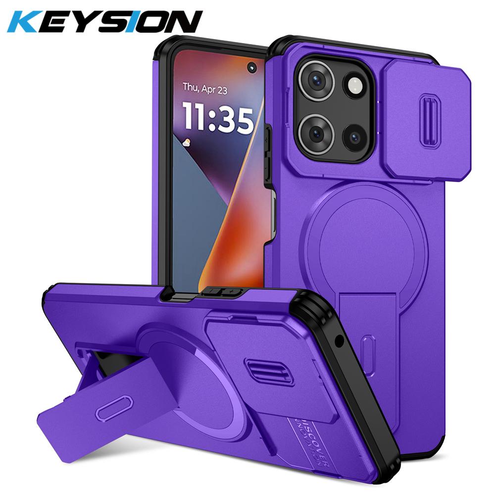 KEYSION Shockproof Armor Magnetic Case for Motorola MOTO G 5G 2025 Slide Camera Protection Kickstand Phone Cover for Edge 2025