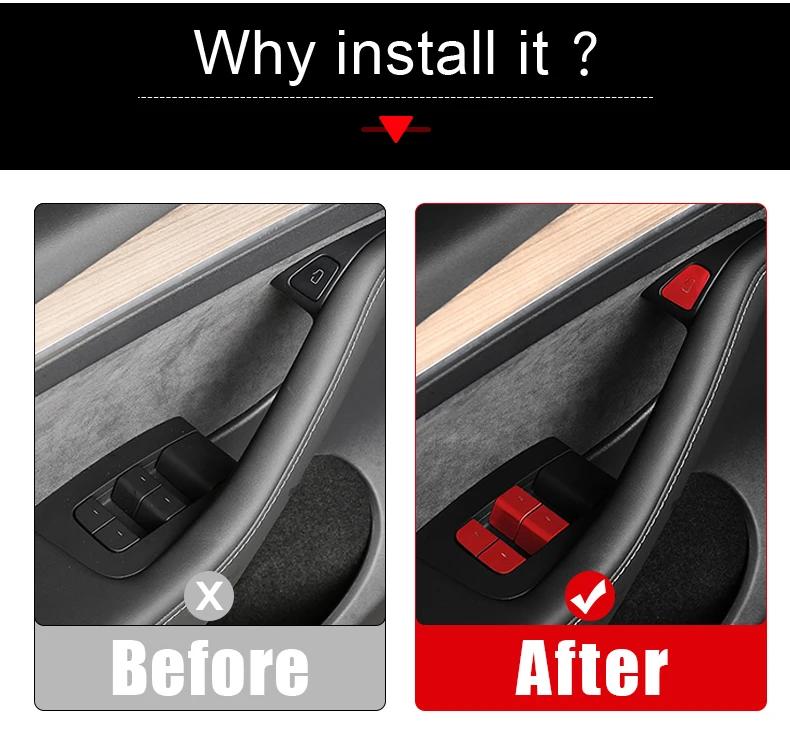 11PCS Aluminum Alloy Inner Door Window Switch Button Trim Cover For Tesla 17-23 Model 3  20-23 Model Y Switch Button Sticker