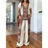 1116 new European and American casual style printing set full of pattern design high waist and wide leg pants two-piece set for women