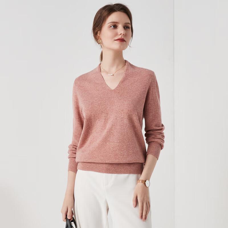 Zhaojun Women's V-Neck Pure Cashmere Beaded Sweater