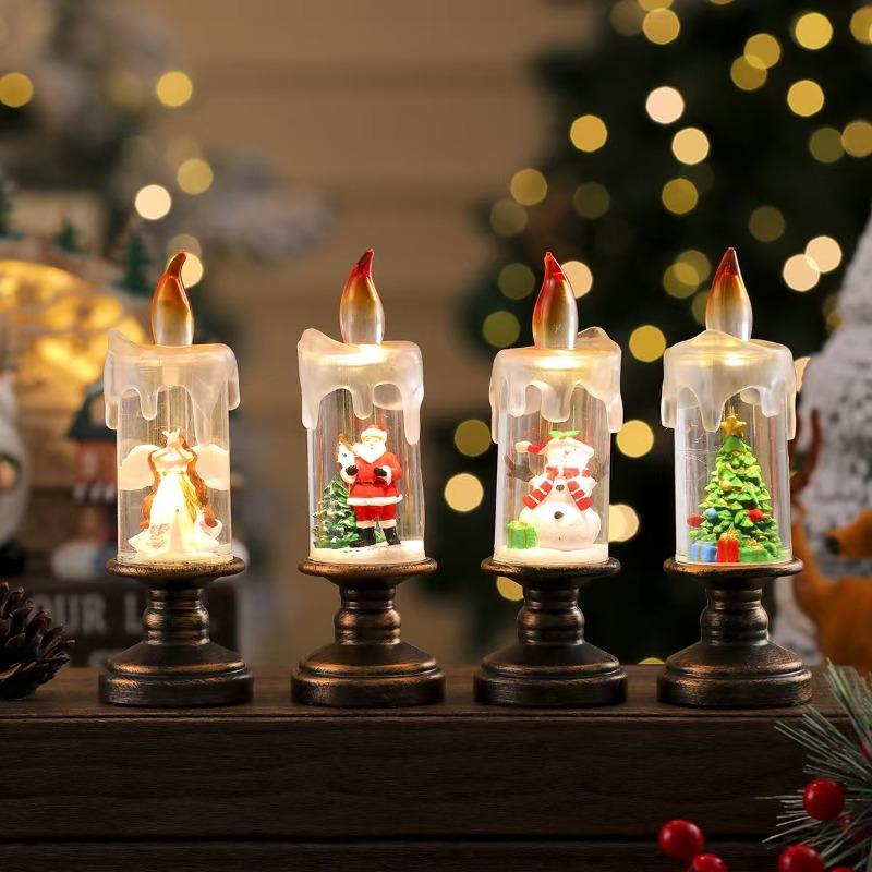 New Christmas Decorative Candle Light with Snowfall Effect - Creative Snowflake Night Light Practical Christmas Gift