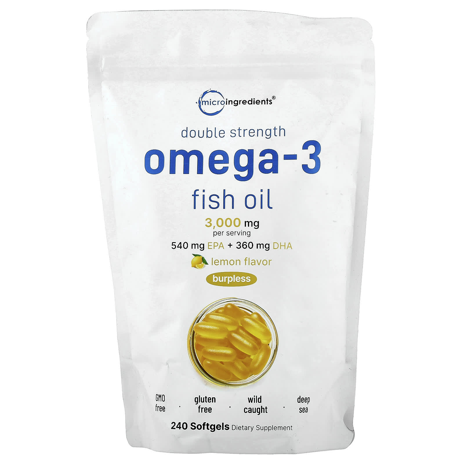 

Double Strength Omega-3 Fish Oil Lemon 240 Softgels (1,000Mg per Softgel)