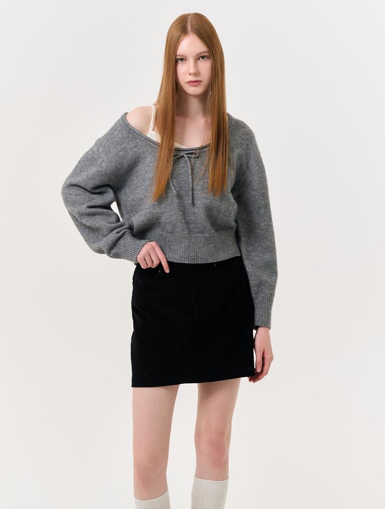 GENERALIDEA U-Neck Ribbon Knit Pullover [Grey] / Wbd4L05536