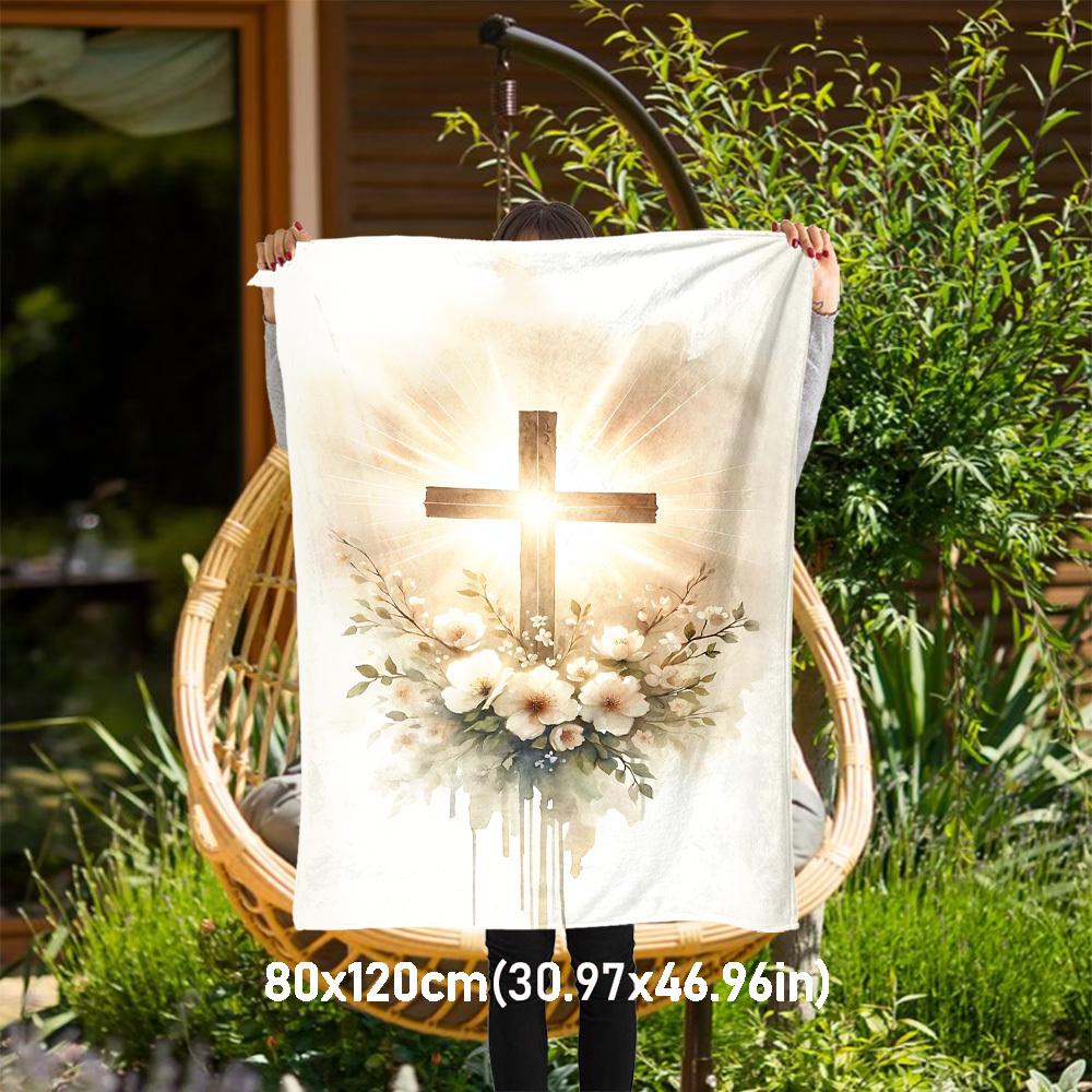 

1pc cross flowers Outdoor Flannel Blanket Soft Warm All-Season Throw for Sofa Bed Car Camping Office, Cozy Gift Idea1262S 80x120cm(31x47inch)
