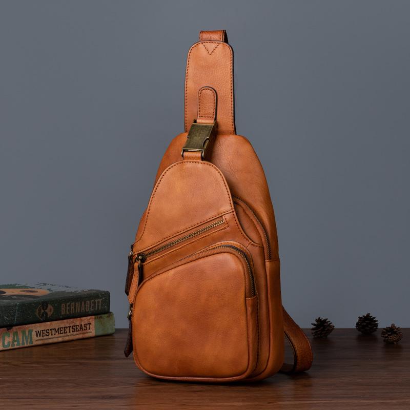 Top Layer Tree High Vegetable Tanned Cowhide Handbag, Vintage Men's Chest Bag