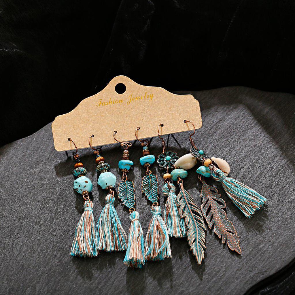 Bohemian Ethnic Retro Earring Set: 3-Piece Hanfu & Nepal Style for Women