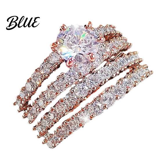 Sparkly Rhinestone Rings 2Pcs Band Women Cubic Zirconia Ring Fashion