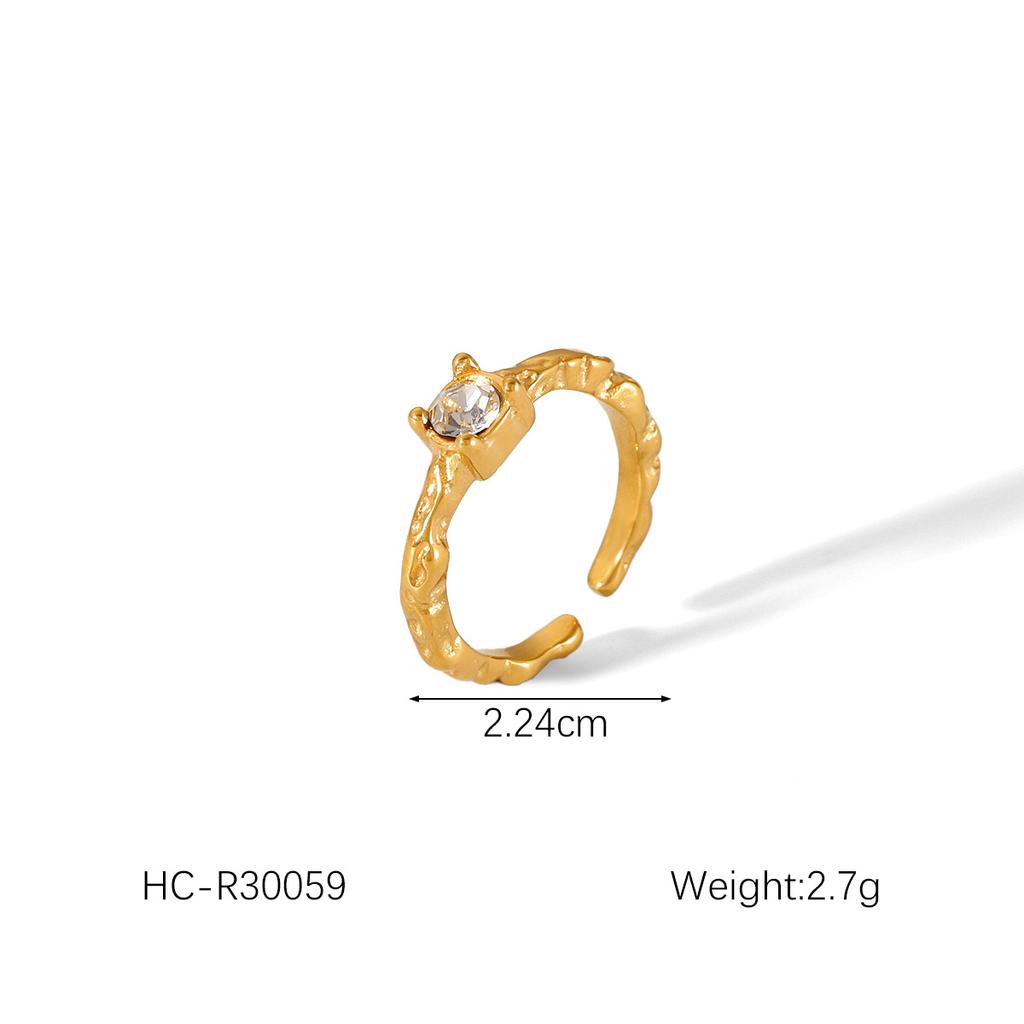 Ins Style Western 18K Gold Bowknot Pearl Stainless Steel Open Ring Women's Fashion Hammered Titanium Steel Zircon Ring