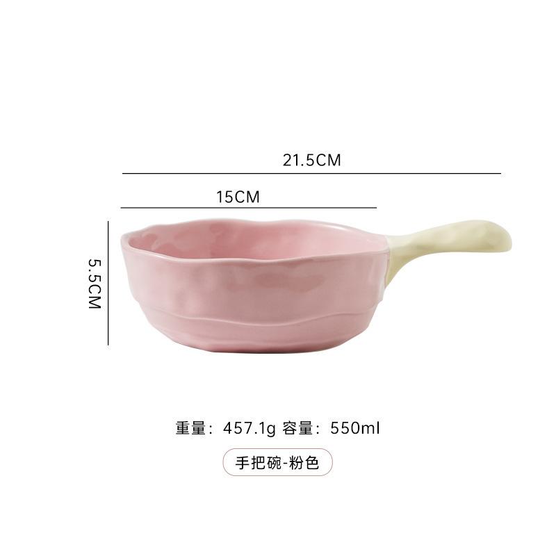 Ins Color Matching Advanced Sense Ceramic Handle Bowl Baking Bowl Atmosphere High Value Instant Noodle Bowl Salad Fruit Yogurt Bowl