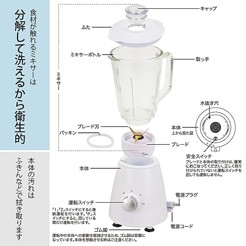 OHM Electric Juice Mixer, Ice Crushing Glass, Stylish White, COK-MT2A-W 08-3274